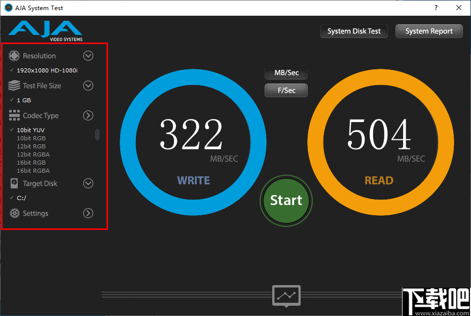 AJA System Test(硬盘测速工具)