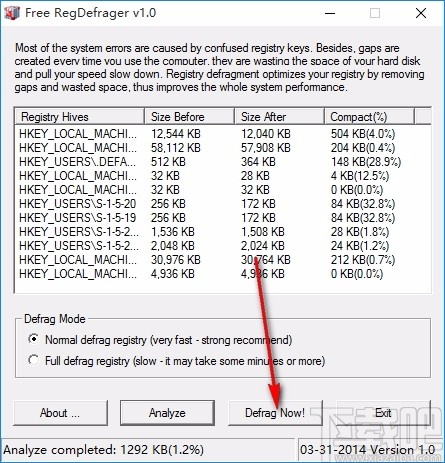 Free RegDefrager(注册表碎片清理软件)