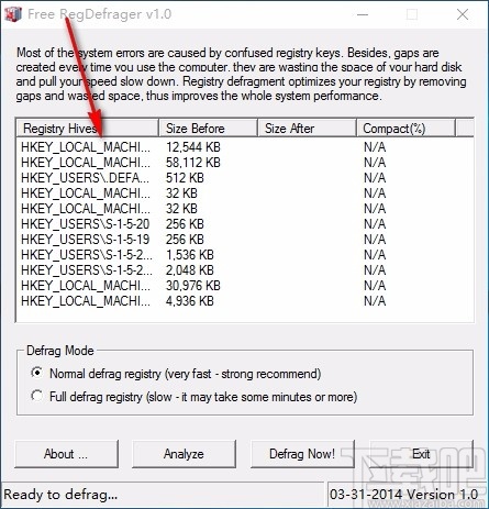 Free RegDefrager(注册表碎片清理软件)