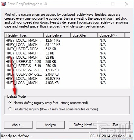 Free RegDefrager(注册表碎片清理软件)