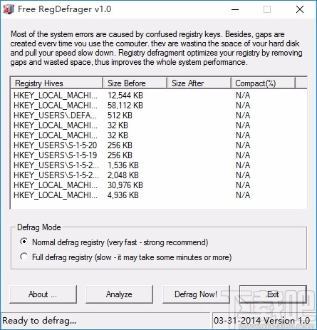 Free RegDefrager(注册表碎片清理软件)
