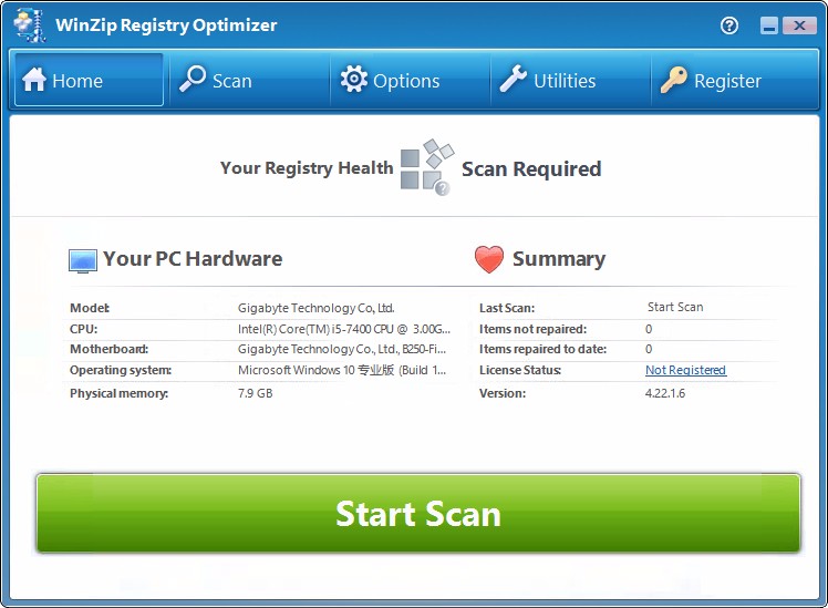 WinZip Registry Optimizer设置中文的方法