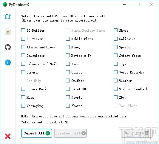 PyDebloatX(卸载win10默认应用)