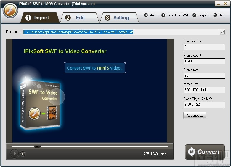 iPixSoft SWF to MOV Converter(SWF转MOV软件)