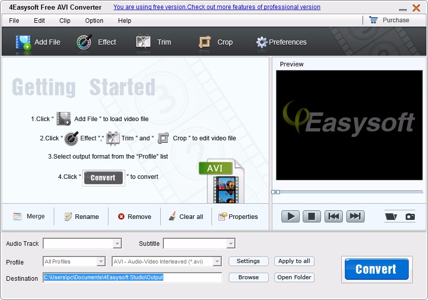 4Easysoft Free AVI Converter剪切视频的方法