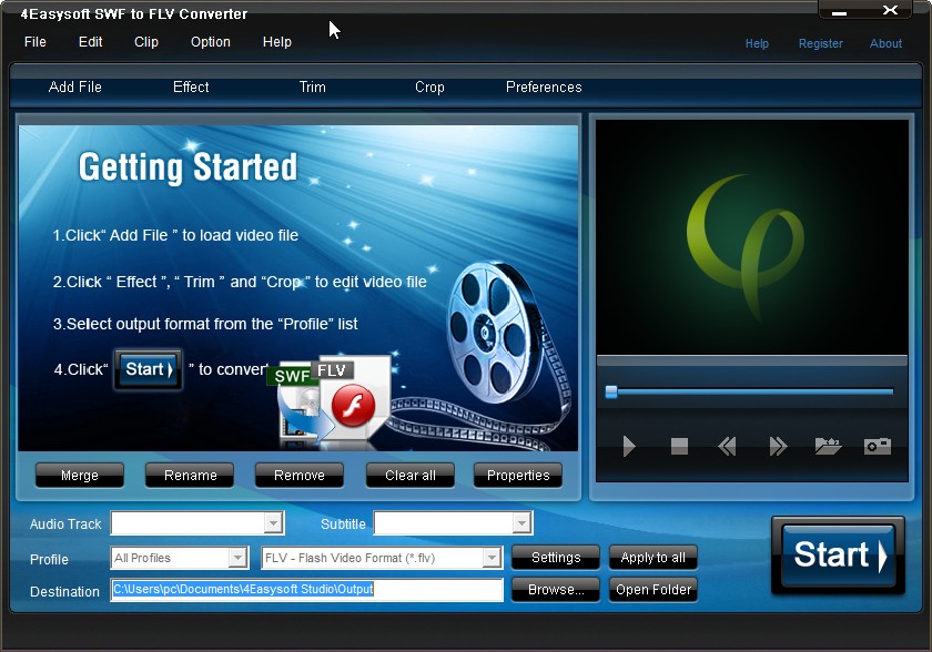 4Easysoft SWF to FLV Converter裁剪视频的方法