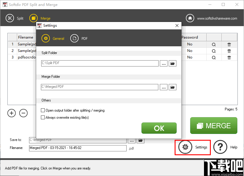 Softdiv PDF Split and Merge(PDF拆分合并工具)