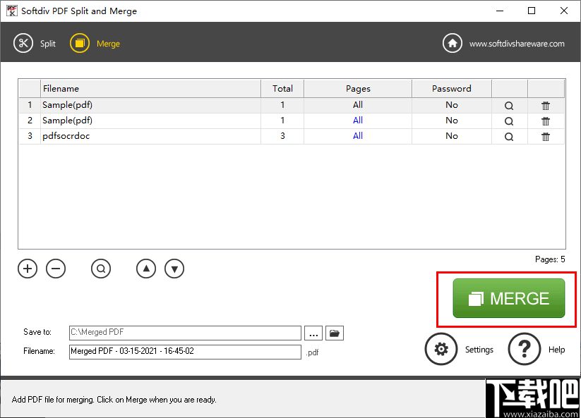 Softdiv PDF Split and Merge(PDF拆分合并工具)