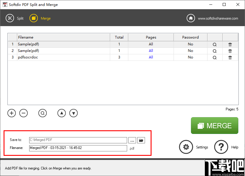 Softdiv PDF Split and Merge(PDF拆分合并工具)