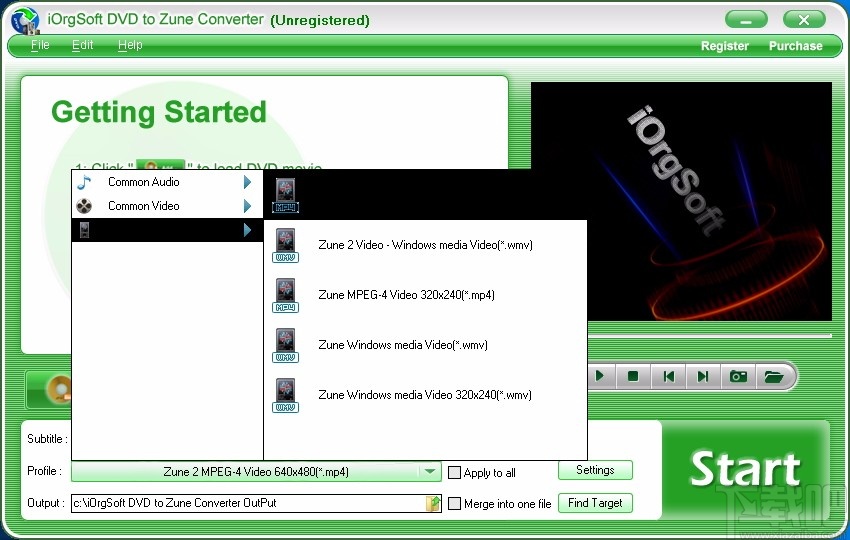 iOrgSoft DVD to Zune Converter(DVD转Zune视频格式转换器)