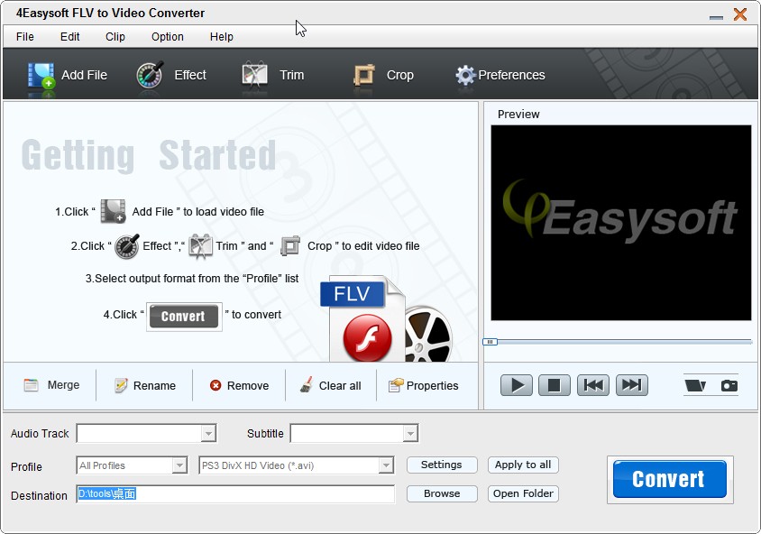 4Easysoft FLV to Video Converter剪切视频的方法