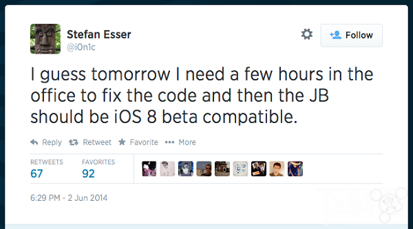 iOS 8是否可以越狱？知名黑客已经发推暗示
