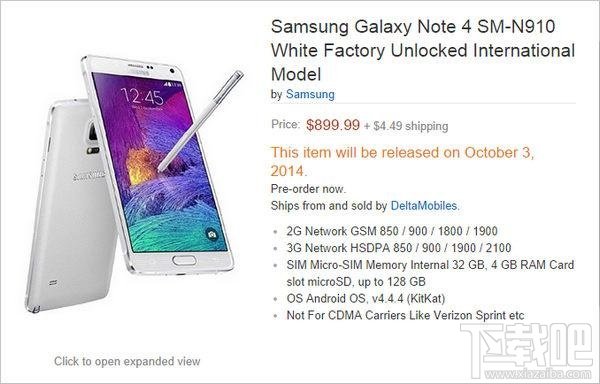 三星GALAXY Note 4海外预售 高到约售7899元