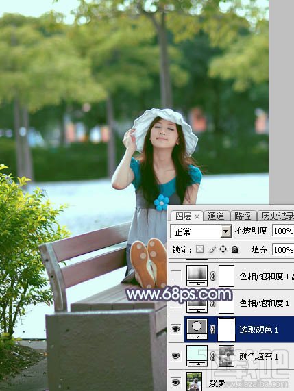 如何用Photoshop CC给外景美女加上韩系秋季粉蓝色