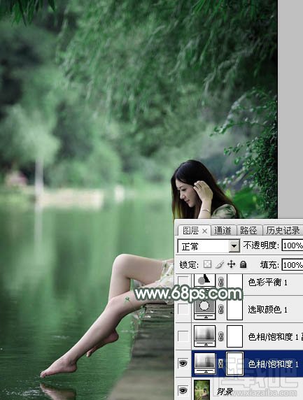 如何用Photoshop CC打造梦幻的暗绿色夏季美女图片