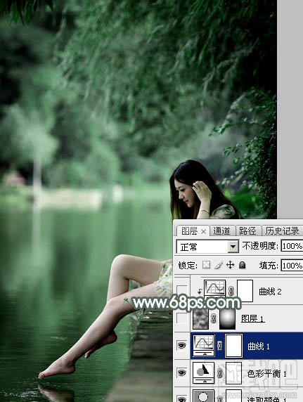 如何用Photoshop CC打造梦幻的暗绿色夏季美女图片