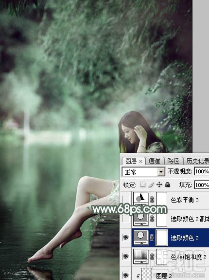 如何用Photoshop CC打造梦幻的暗绿色夏季美女图片