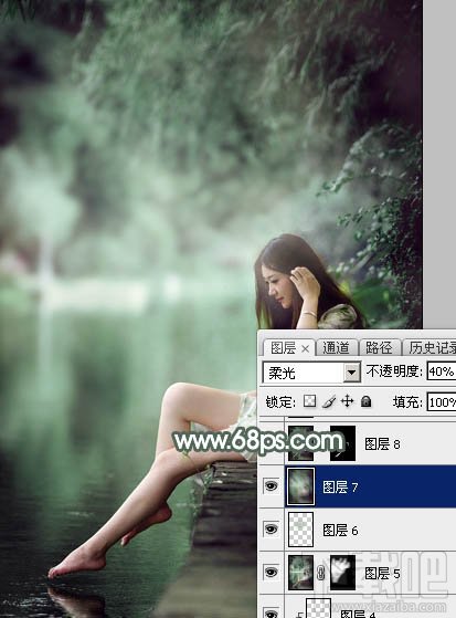 如何用Photoshop CC打造梦幻的暗绿色夏季美女图片