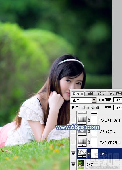 如何用Photoshop CC打造甜美梦幻的青蓝色草地美女图片