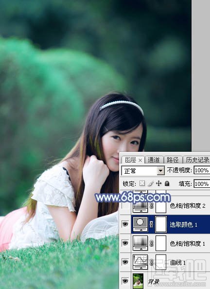 如何用Photoshop CC打造甜美梦幻的青蓝色草地美女图片