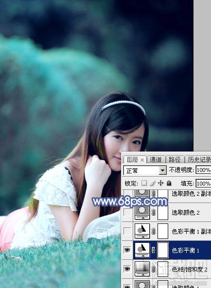 如何用Photoshop CC打造甜美梦幻的青蓝色草地美女图片