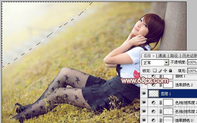 如何用Photoshop CC给依靠树干的美女加上早秋黄褐色