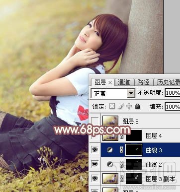 如何用Photoshop CC给依靠树干的美女加上早秋黄褐色