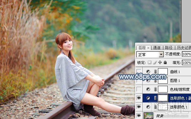 如何用Photoshop CC给铁轨上的美女加上梦幻的淡蓝色