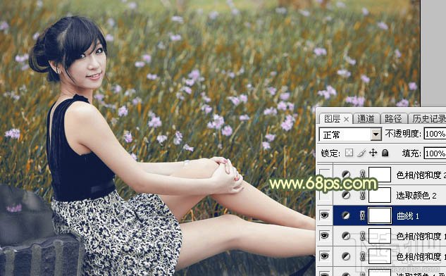 如何用Photoshop CC给草地上的美女加上古典暗调青黄色