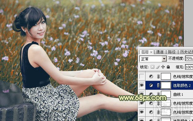 如何用Photoshop CC给草地上的美女加上古典暗调青黄色