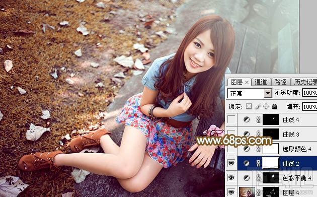 如何用Photoshop CC给长凳边的美女加上秋季暖褐色