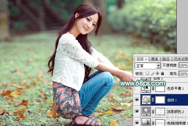 如何用Photoshop CC给空地上的美女加上甜美的粉绿色