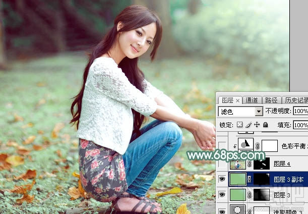 如何用Photoshop CC给空地上的美女加上甜美的粉绿色