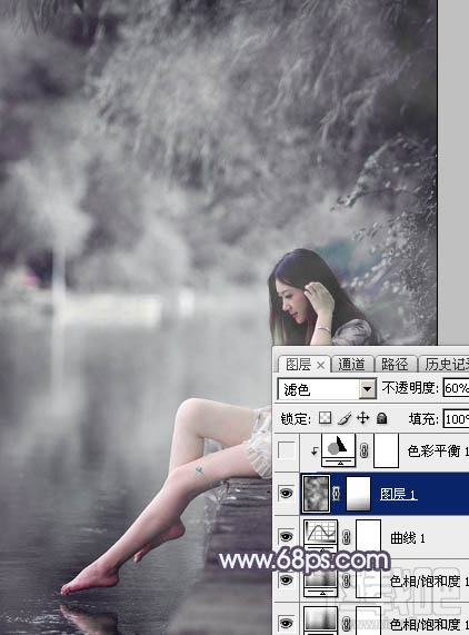 如何用Photoshop CC打造个性的中性暗蓝色湖景美女图片