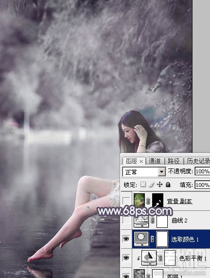 如何用Photoshop CC打造个性的中性暗蓝色湖景美女图片