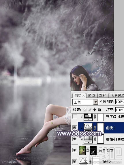 如何用Photoshop CC打造个性的中性暗蓝色湖景美女图片