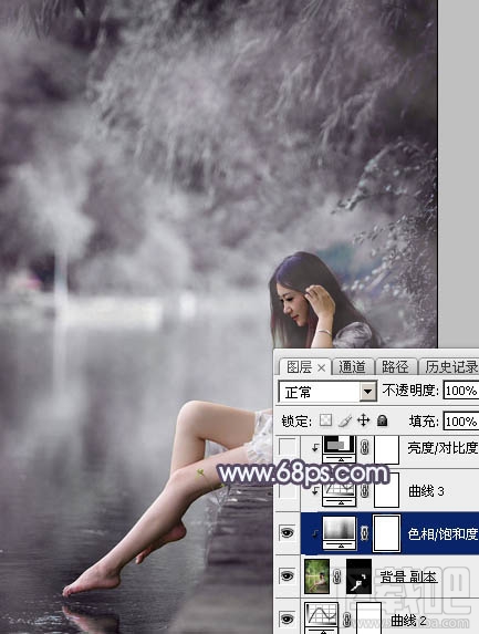 如何用Photoshop CC打造个性的中性暗蓝色湖景美女图片