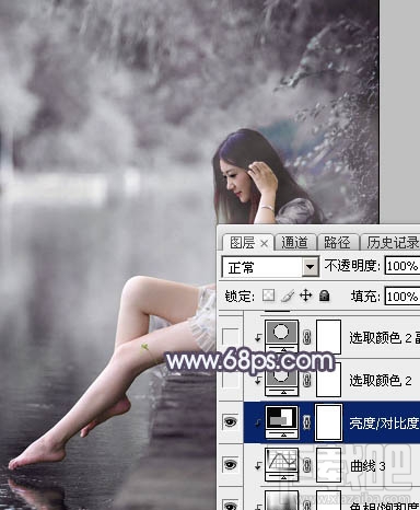 如何用Photoshop CC打造个性的中性暗蓝色湖景美女图片