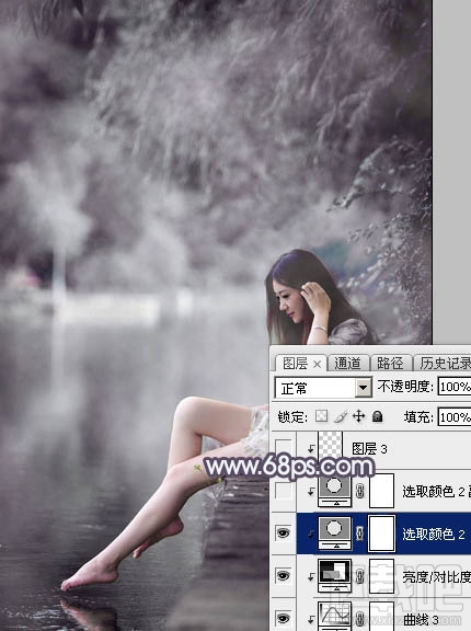 如何用Photoshop CC打造个性的中性暗蓝色湖景美女图片