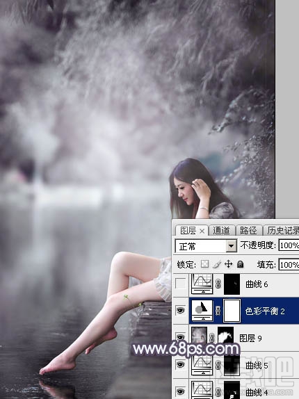 如何用Photoshop CC打造个性的中性暗蓝色湖景美女图片