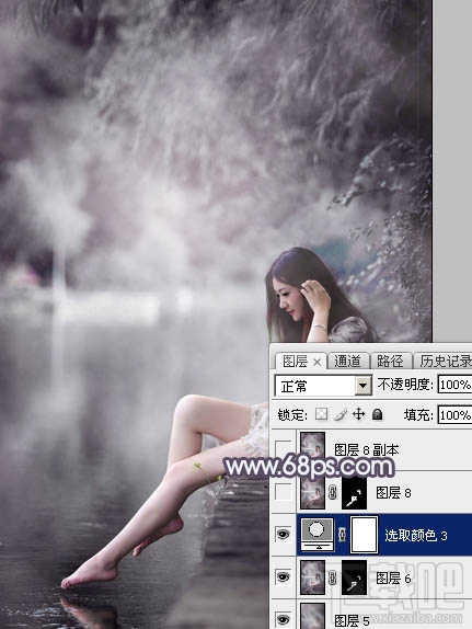 如何用Photoshop CC打造个性的中性暗蓝色湖景美女图片