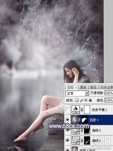 如何用Photoshop CC打造个性的中性暗蓝色湖景美女图片