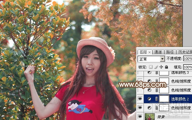 如何用Photoshop CC给绿叶中的人物加上唯美的秋季橙红色