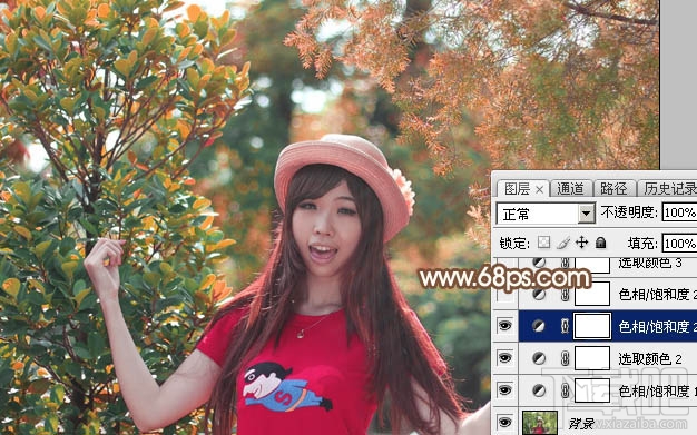 如何用Photoshop CC给绿叶中的人物加上唯美的秋季橙红色