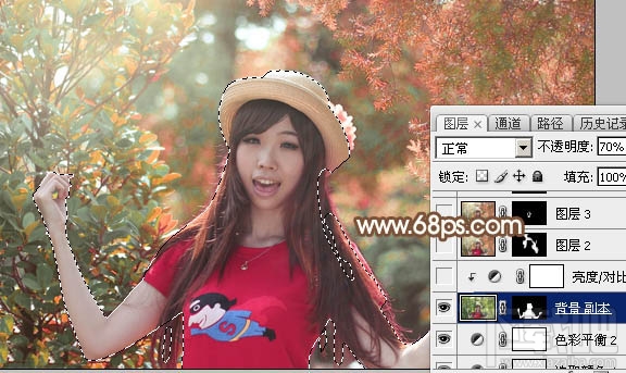 如何用Photoshop CC给绿叶中的人物加上唯美的秋季橙红色