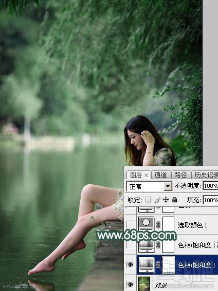 如何用Photoshop CC给湖边的美女加上童话中的梦幻青色调