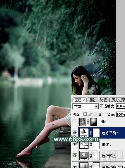 如何用Photoshop CC给湖边的美女加上童话中的梦幻青色调