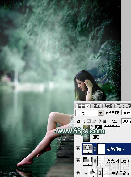 如何用Photoshop CC给湖边的美女加上童话中的梦幻青色调