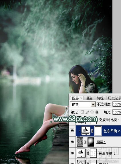 如何用Photoshop CC给湖边的美女加上童话中的梦幻青色调