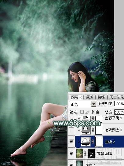 如何用Photoshop CC给湖边的美女加上童话中的梦幻青色调